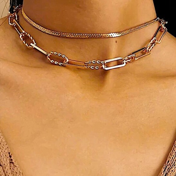 Multilayer Gold Plated Cuban Chain Link Herringbone Flat Snake Choker Ne… - Picture 2 of 4